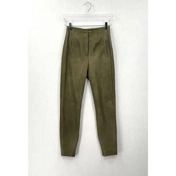 VERONICA BEARD Seth Lamb Leather Pants Womens 00 Olive Green